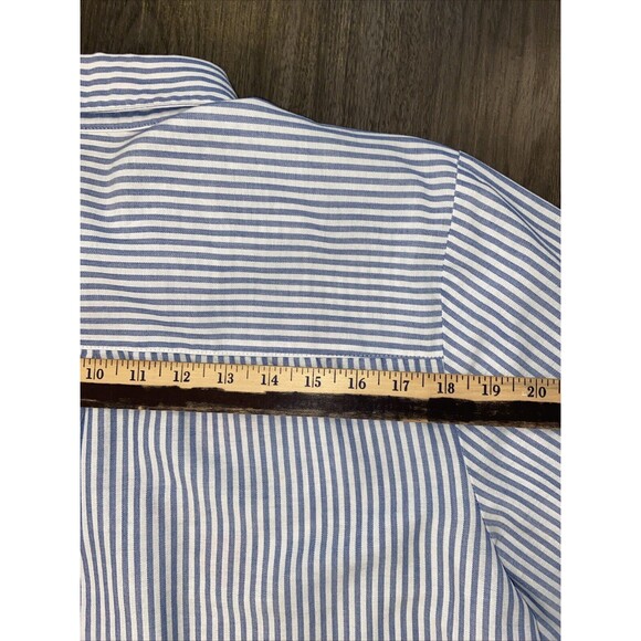 Vintage 90s BonWorth Blue White Vertical Stripe Flower Embroidered Top Sz XL - Picture 13 of 13